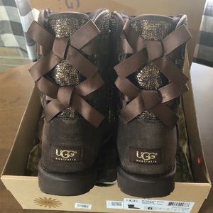 UGG Bronze Bailey Bow Glitter Leopard Boot